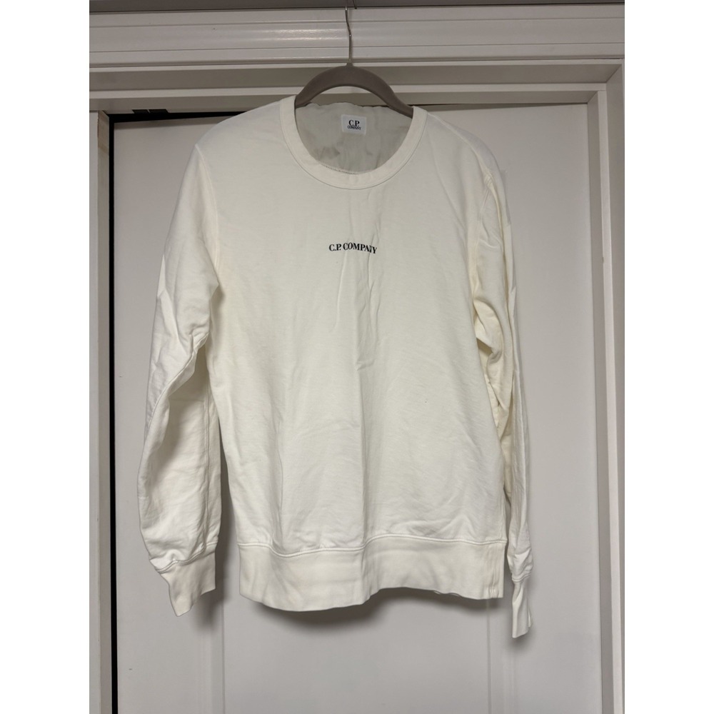 C.P. Company, white/ecru sweatshirt W/a chest embroidered logo, Men's Small